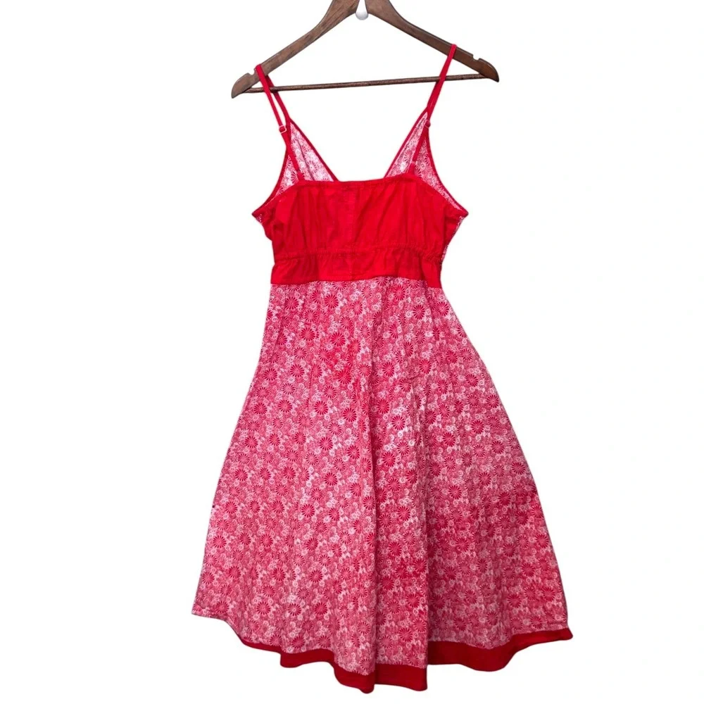 Red Floral Printed Babydoll Sundress Large Bohemian Summer Tropical Beach Resort